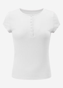 Ribbed T-shirt with button placket - off-white