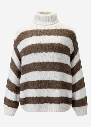 Gestreifter oversize Rollkragenpullover - offwhite