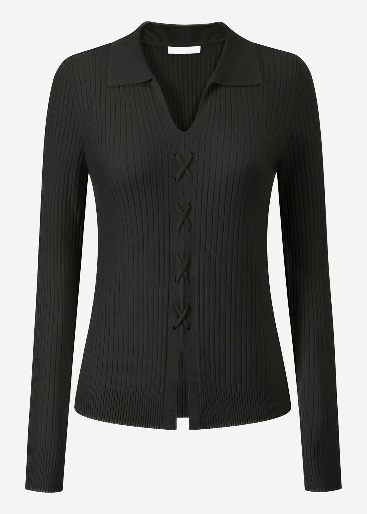 Knitted top with lace-up detail - black