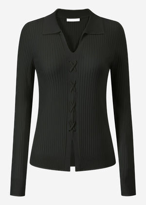 Knitted top with lace-up detail - black
