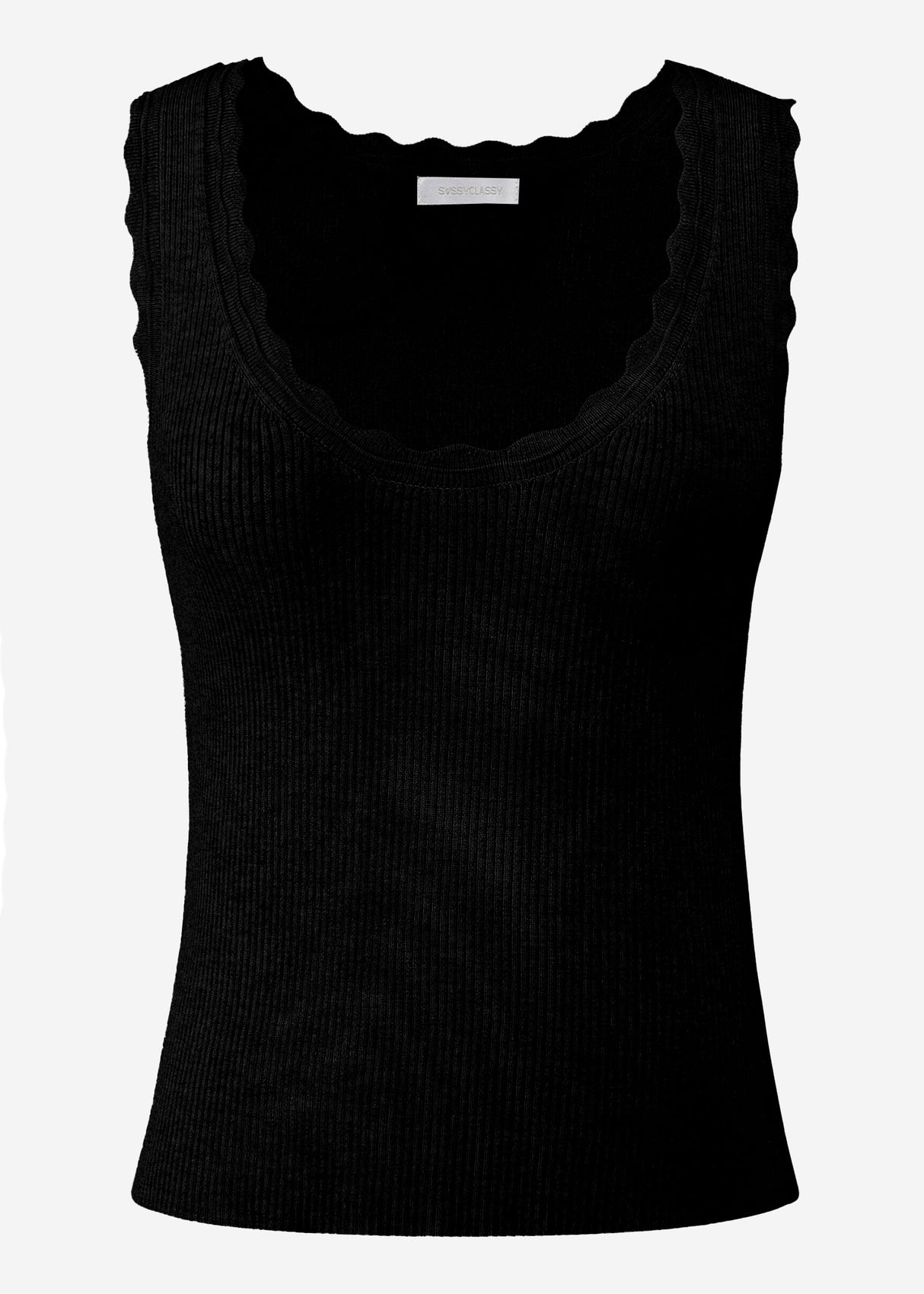 Tank top with scalloped edge - black