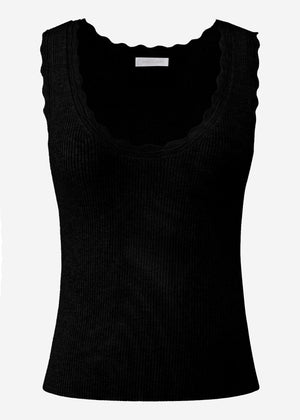 Tank top with scalloped edge - black