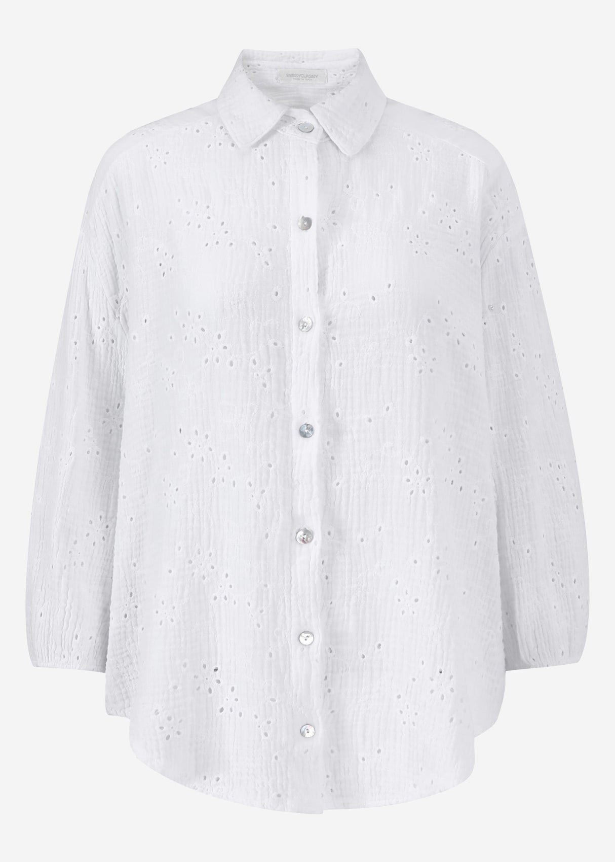 Kurzarm Musselin Bluse mit Lochstickerei - weiß