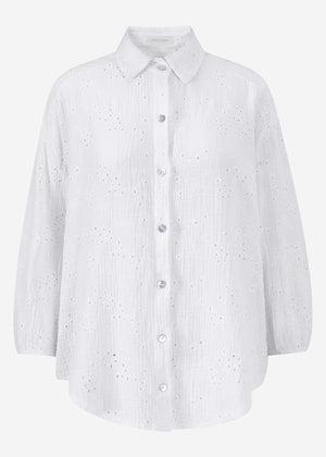 Kurzarm Musselin Bluse mit Lochstickerei - weiß