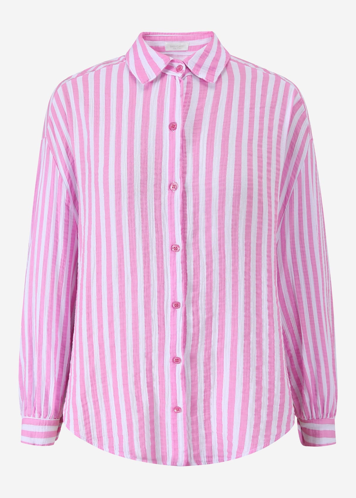 Gestreifte Oversize Musselin Bluse - rosa