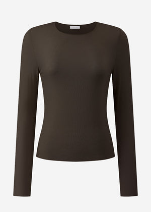 Leicht transparentes Langarmshirt - dunkelbraun