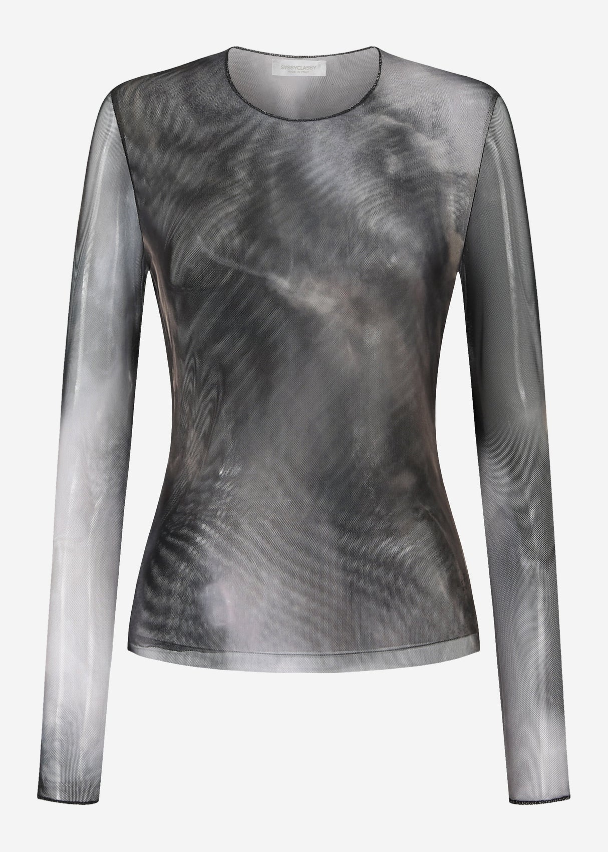 Mesh Langarmshirt mit Print - anthrazit