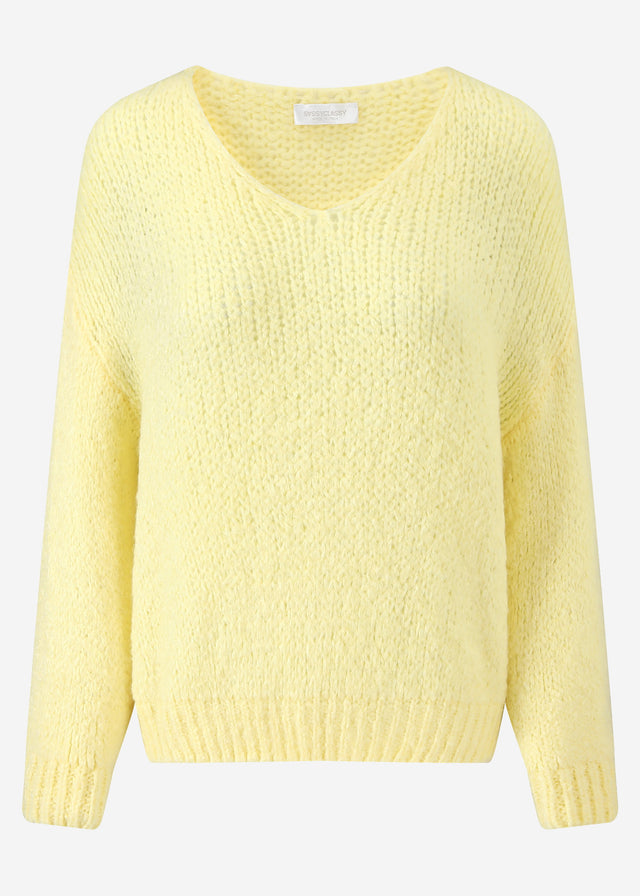 Oversized jumper with V-neck - yellow