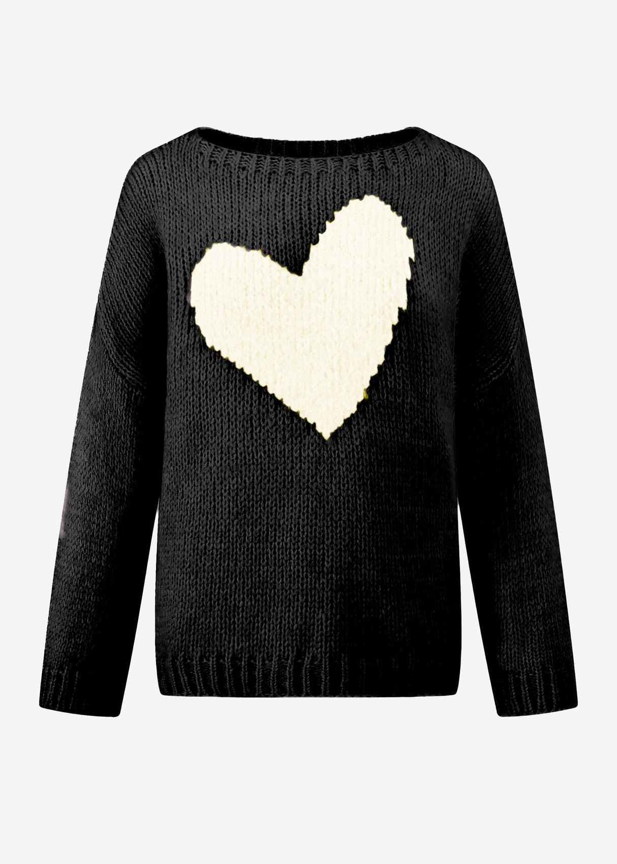 Oversize sweater with white heart - black