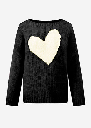 Oversize sweater with white heart - black