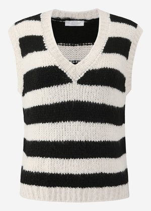 Striped V-neck sweater - black