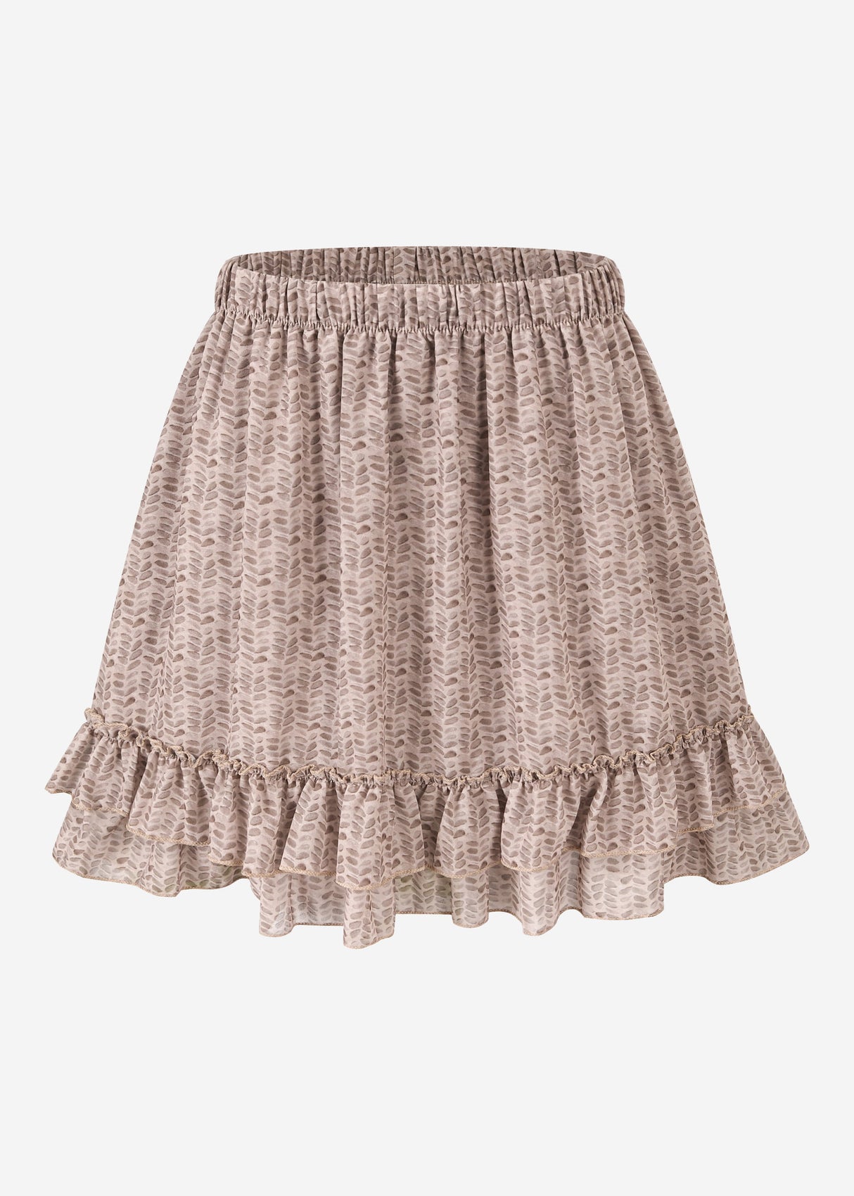 Flounced skirt with ruffles and print - mocha