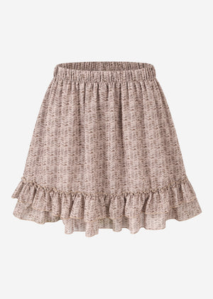Flounced skirt with ruffles and print - mocha