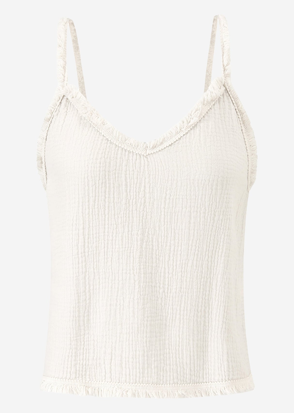 Muslin top with fringes - light beige