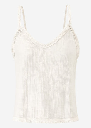 Muslin top with fringes - light beige