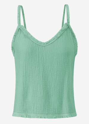 Muslin top with fringes - sage green