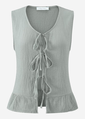 Musselin Top mit Schleifenverschluss - grau