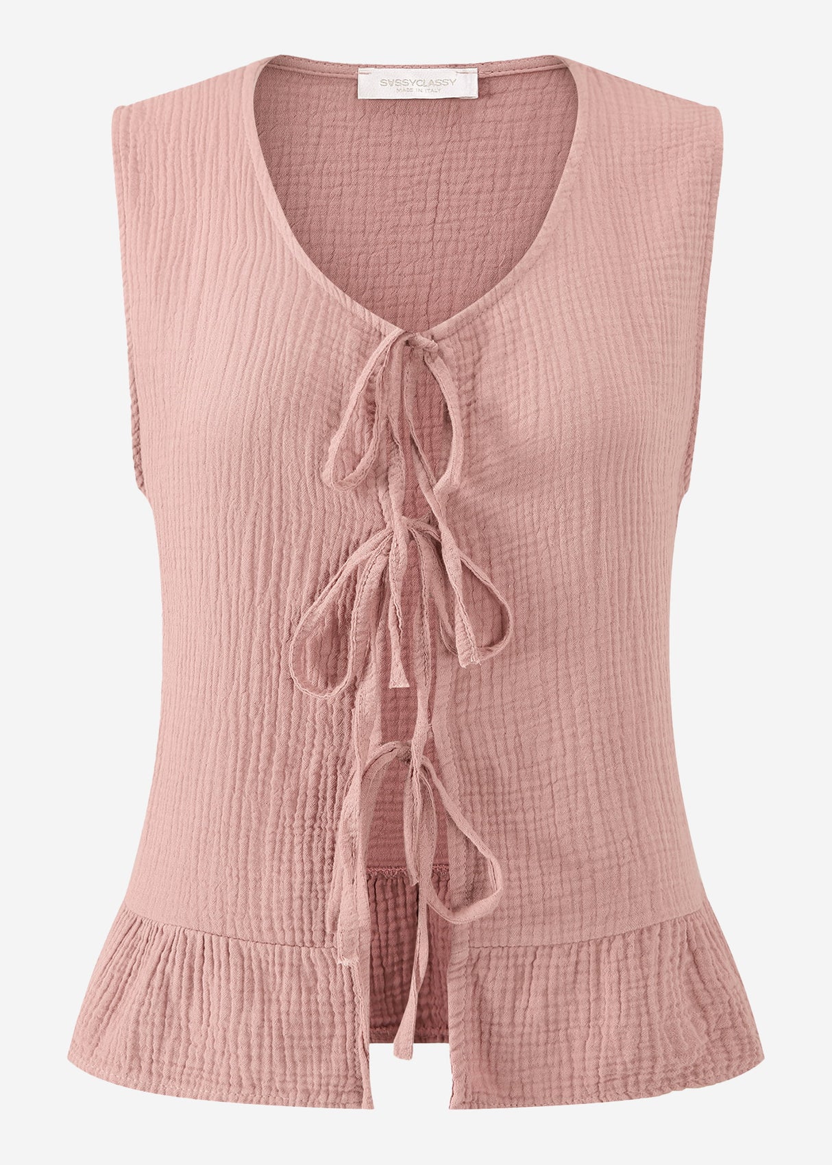 Muslin top with bow closure - dusky pink