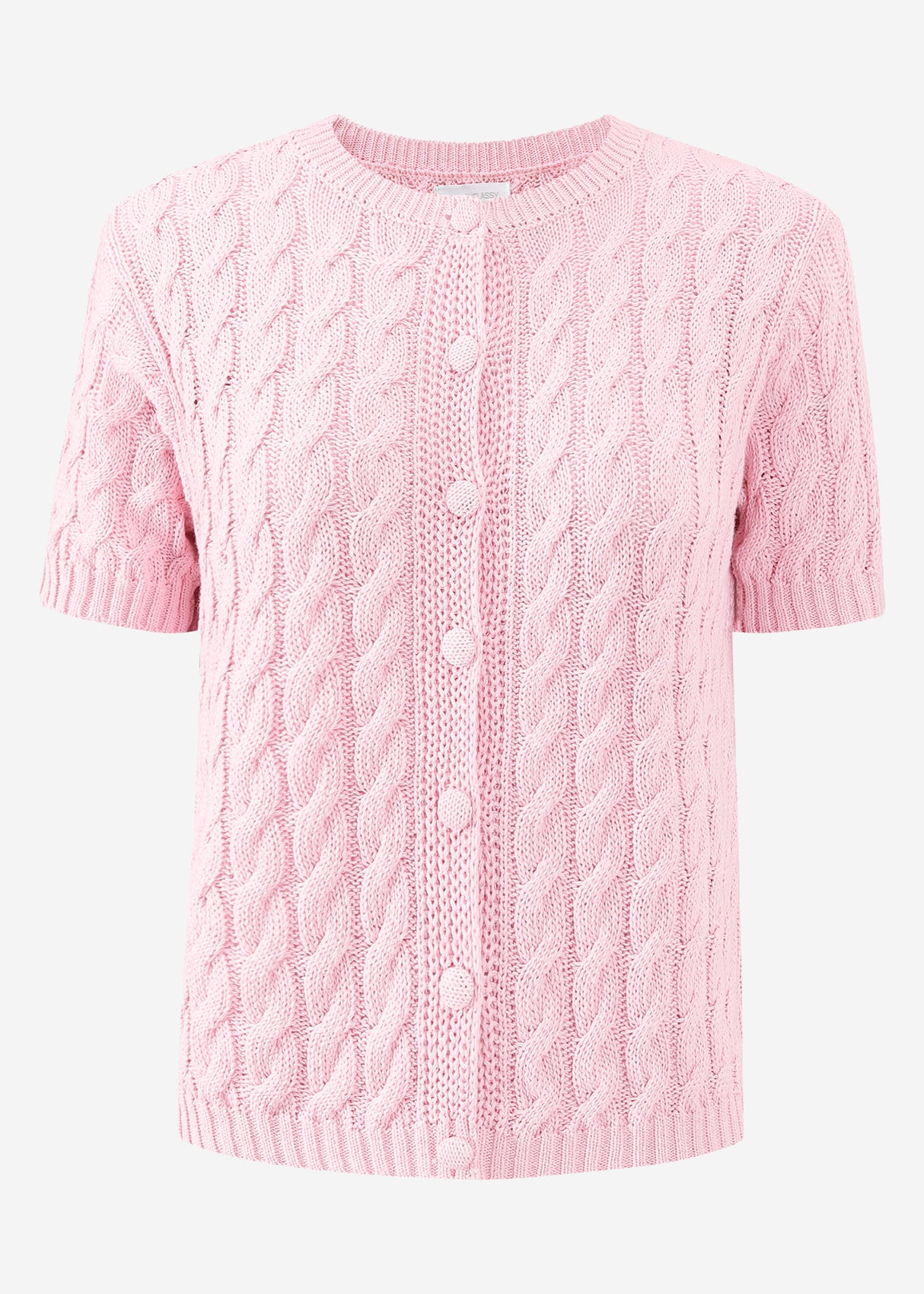 Short sleeve cardigan with cable knit pattern - pink