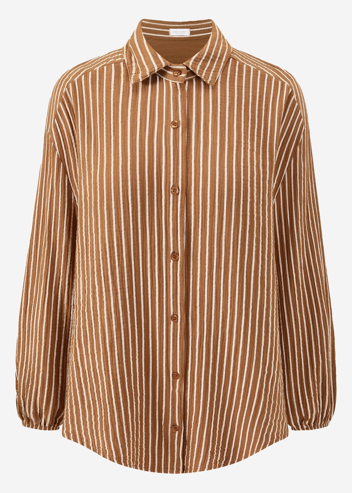 Gestreifte oversize Musselin Bluse - cognac
