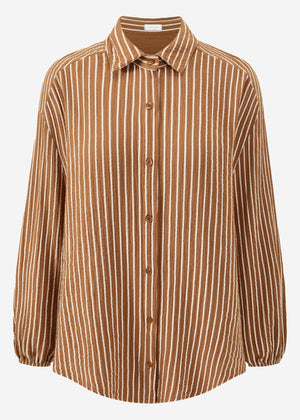 Gestreifte oversize Musselin Bluse - cognac