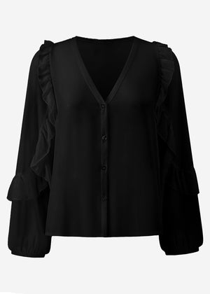 Chiffon blouse with flounces - black