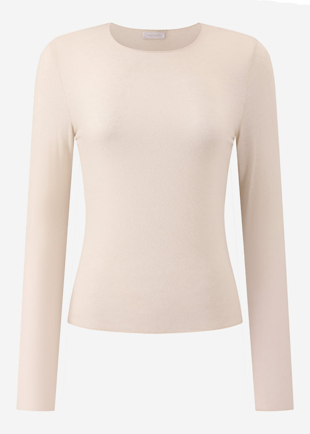 Leicht transparentes Langarmshirt mit Kaschmiranteil - beige