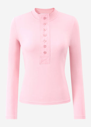 Long sleeve shirt with wide button placket - pink