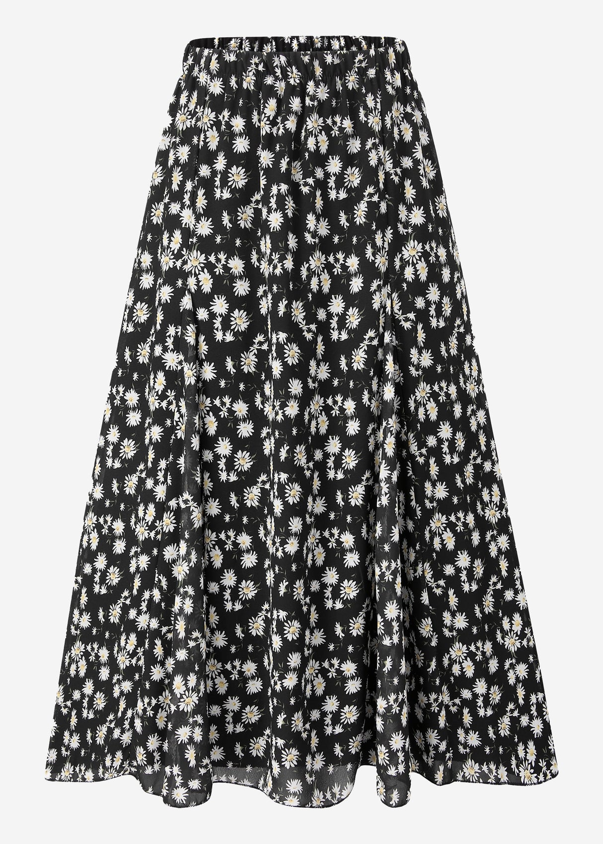 Long chiffon skirt with floral print - black