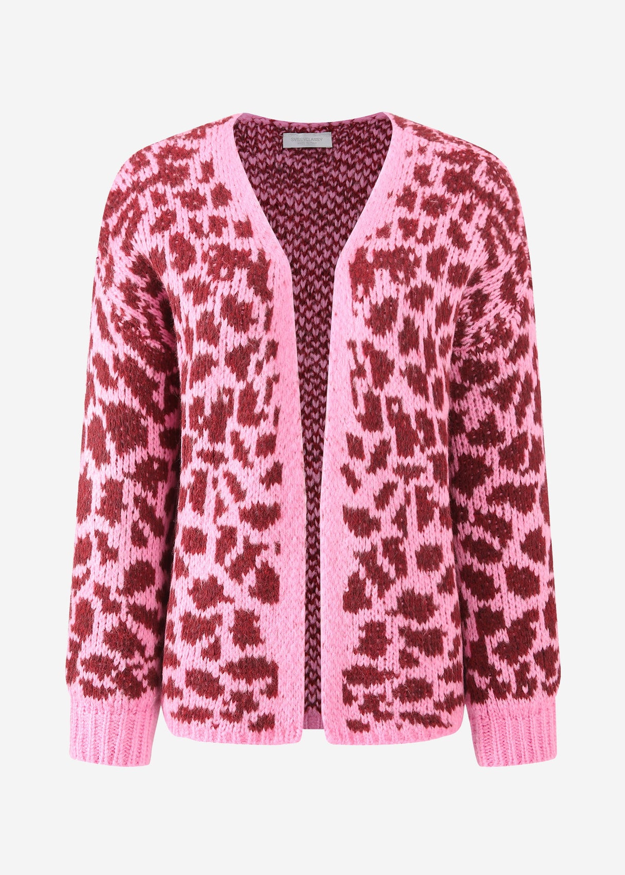 Short cardigan with leo print - pink-burgundy