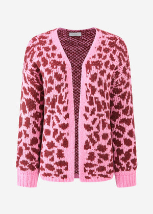Short cardigan with leo print - pink-burgundy