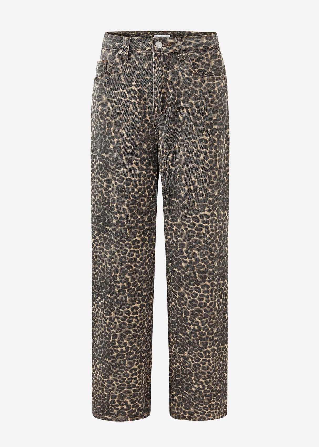 Wide Leg Jeans with a high covenant in Leo -Print - Beige
