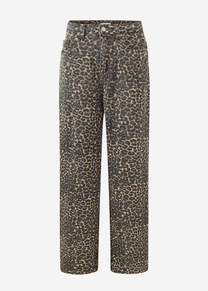 Wide Leg Jeans with a high covenant in Leo -Print - Beige