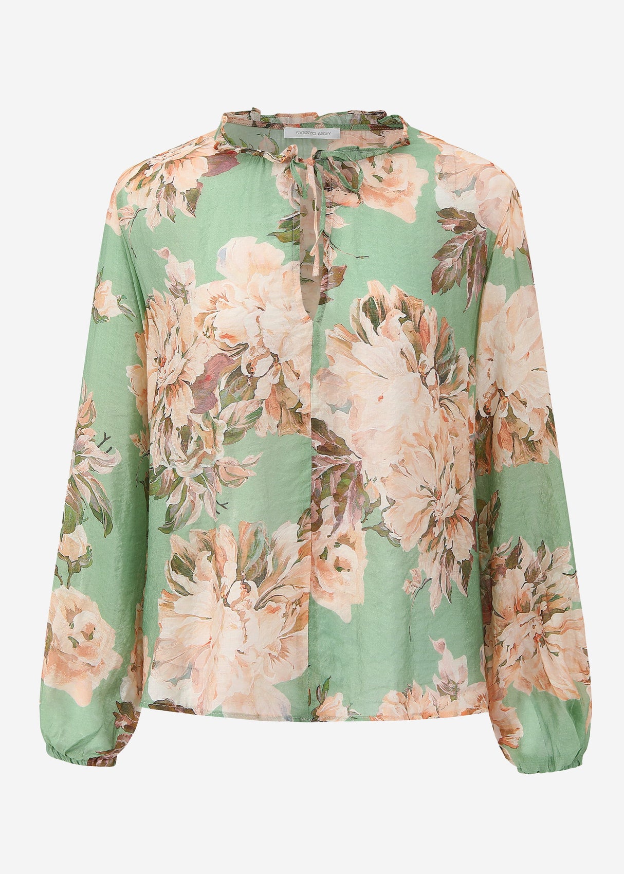 Transparent blouse with print - sage green