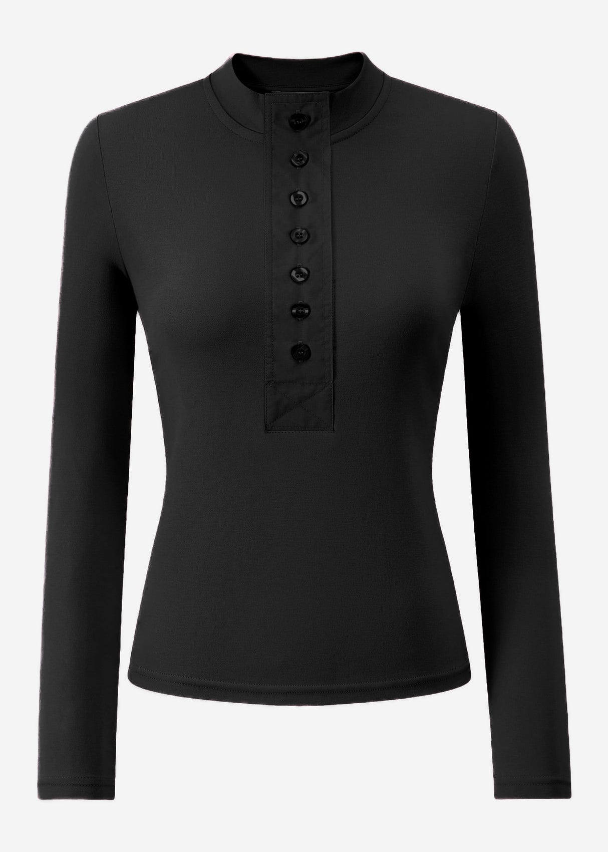 Long sleeve shirt with wide button placket - black