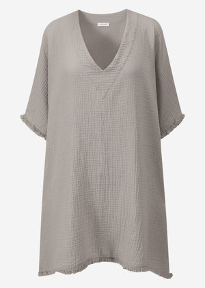 Musselin Tunika mit Fransen - taupe