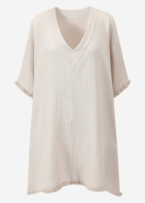Musselin Tunika mit Fransen - hellbeige