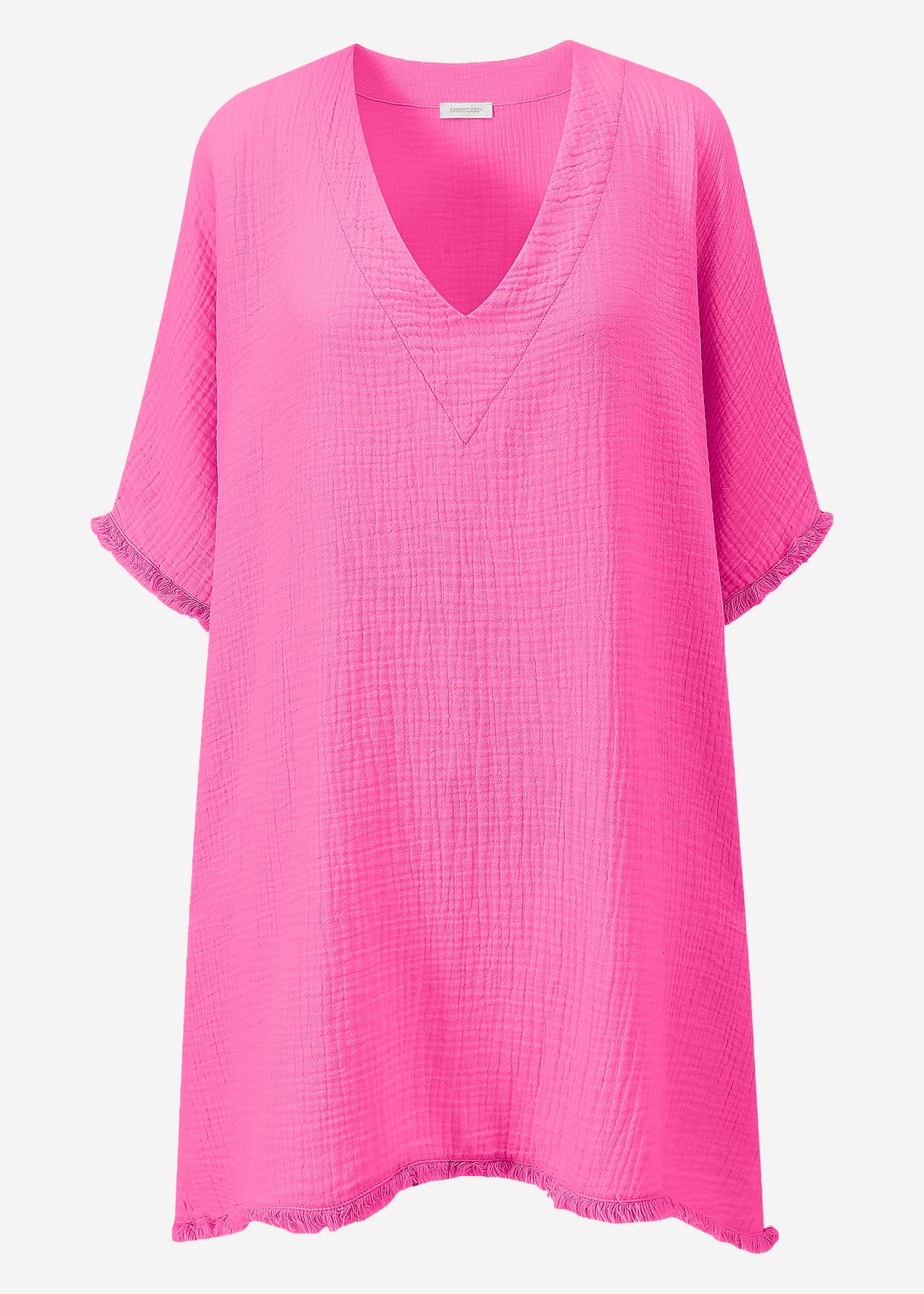 Musselin Tunika mit Fransen - pink