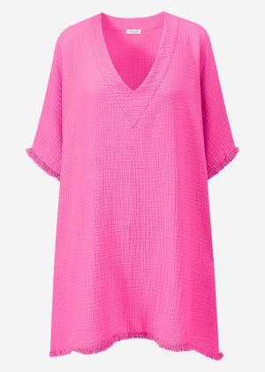 Musselin Tunika mit Fransen - pink