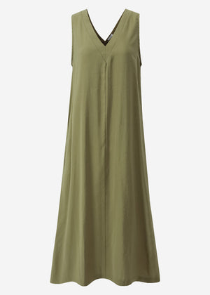 Maxi dress with V-neck - khaki