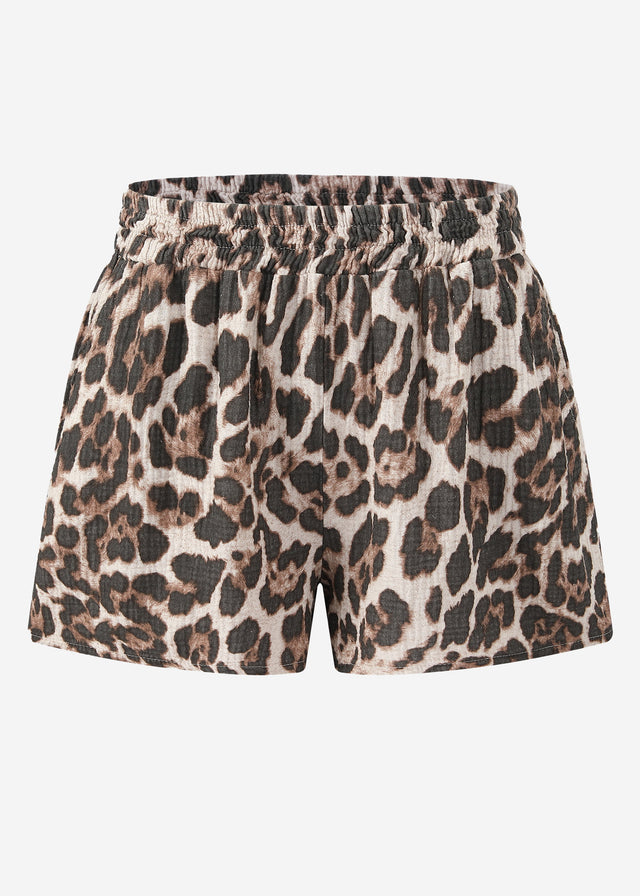 Muslin shorts with leopard print - brown