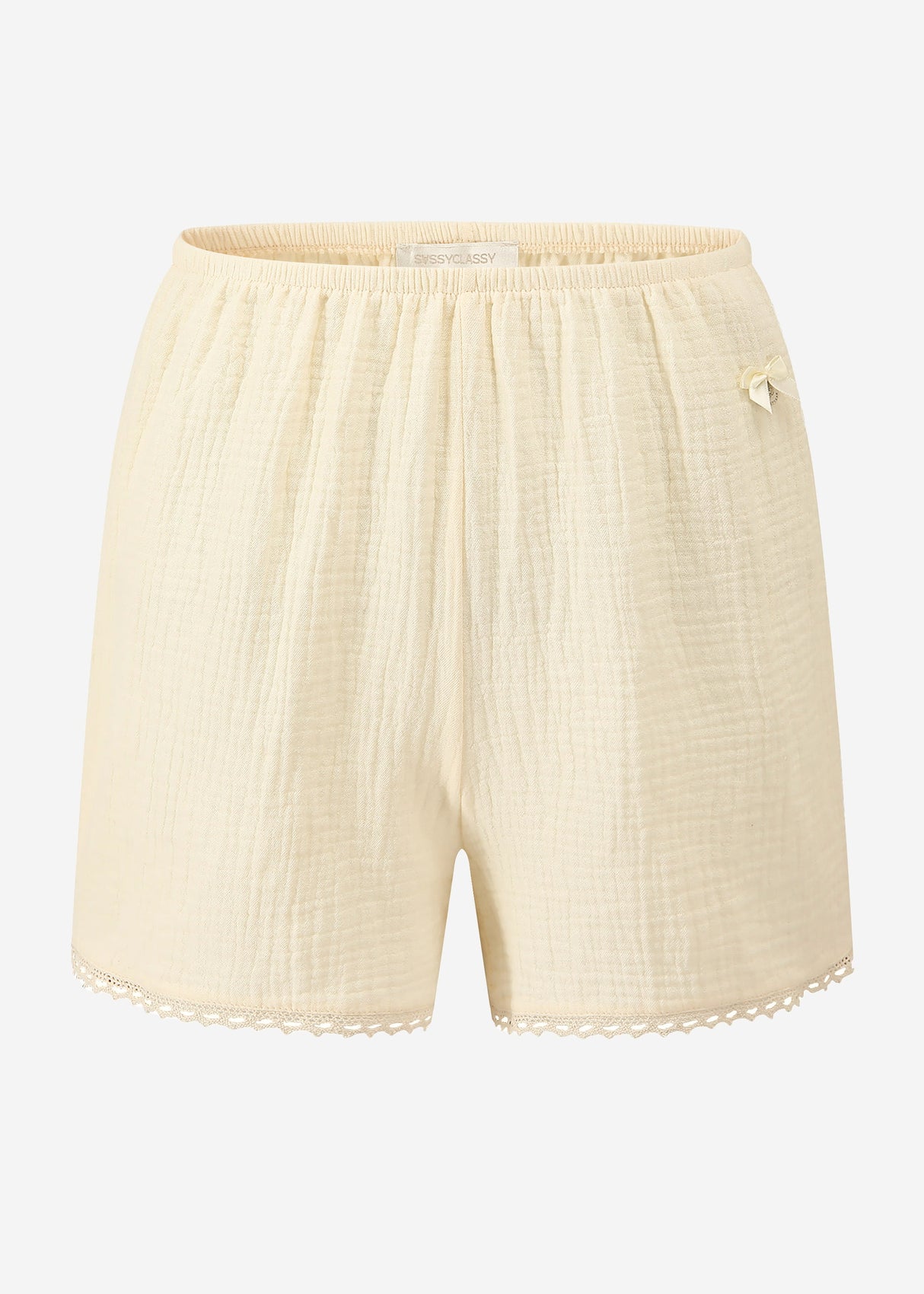 Musselin Pyjamashorts mit Spitzenborte - buttergelb