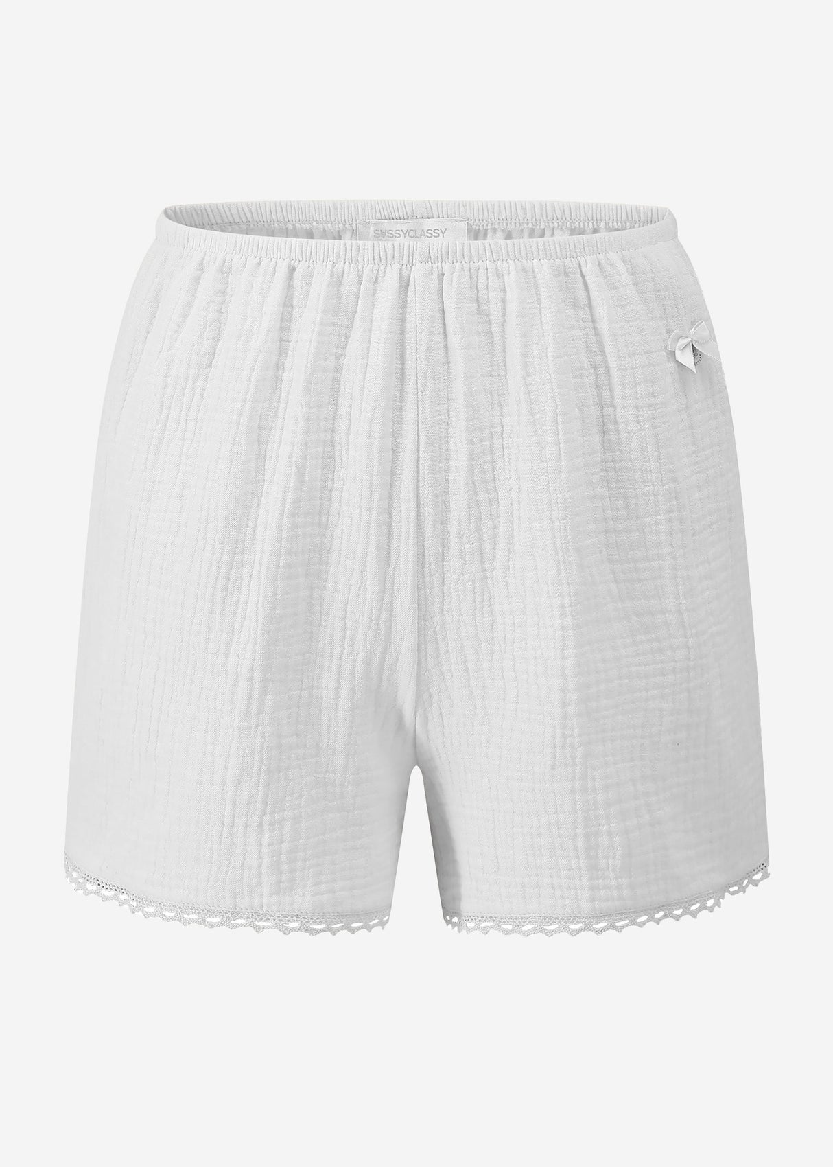 Musselin Pyjamashorts mit Spitzenborte - weiß