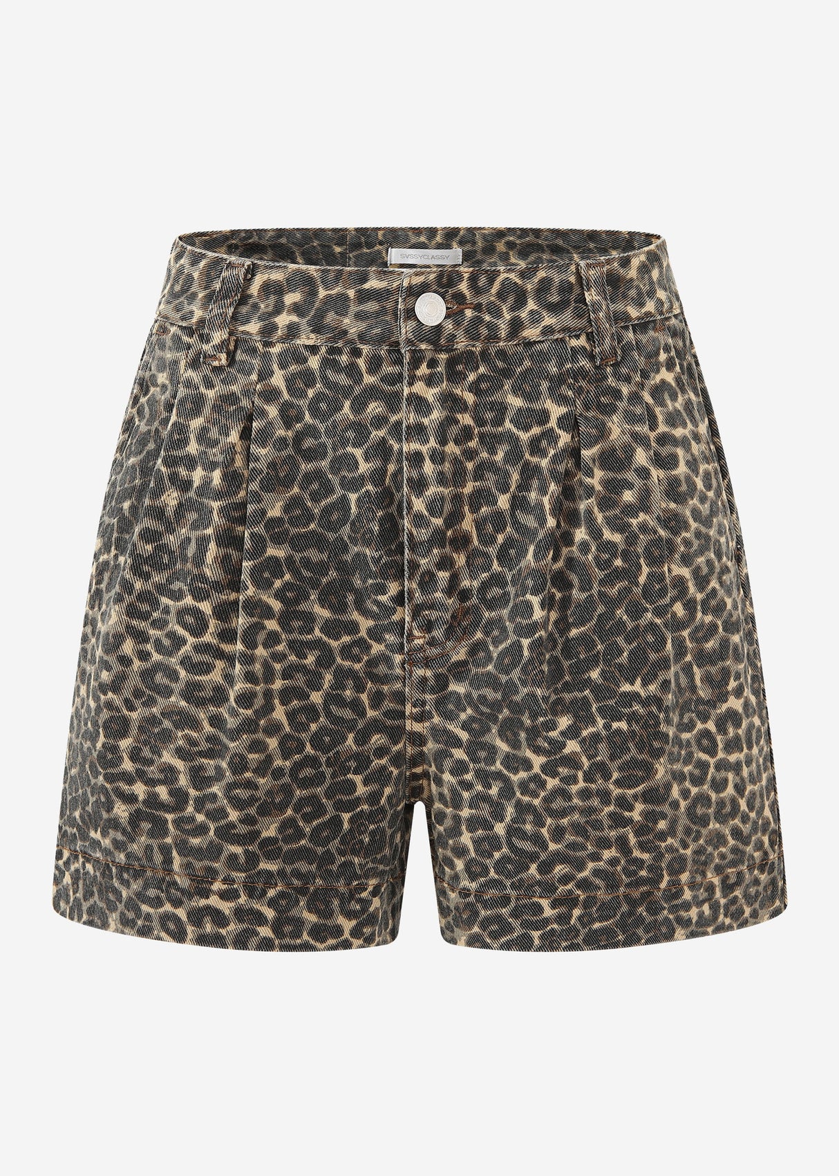 Wide high waist jeans shorts with Leo -Print - beige