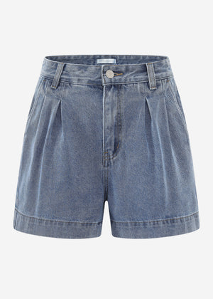 Wide high-waisted denim shorts - light blue