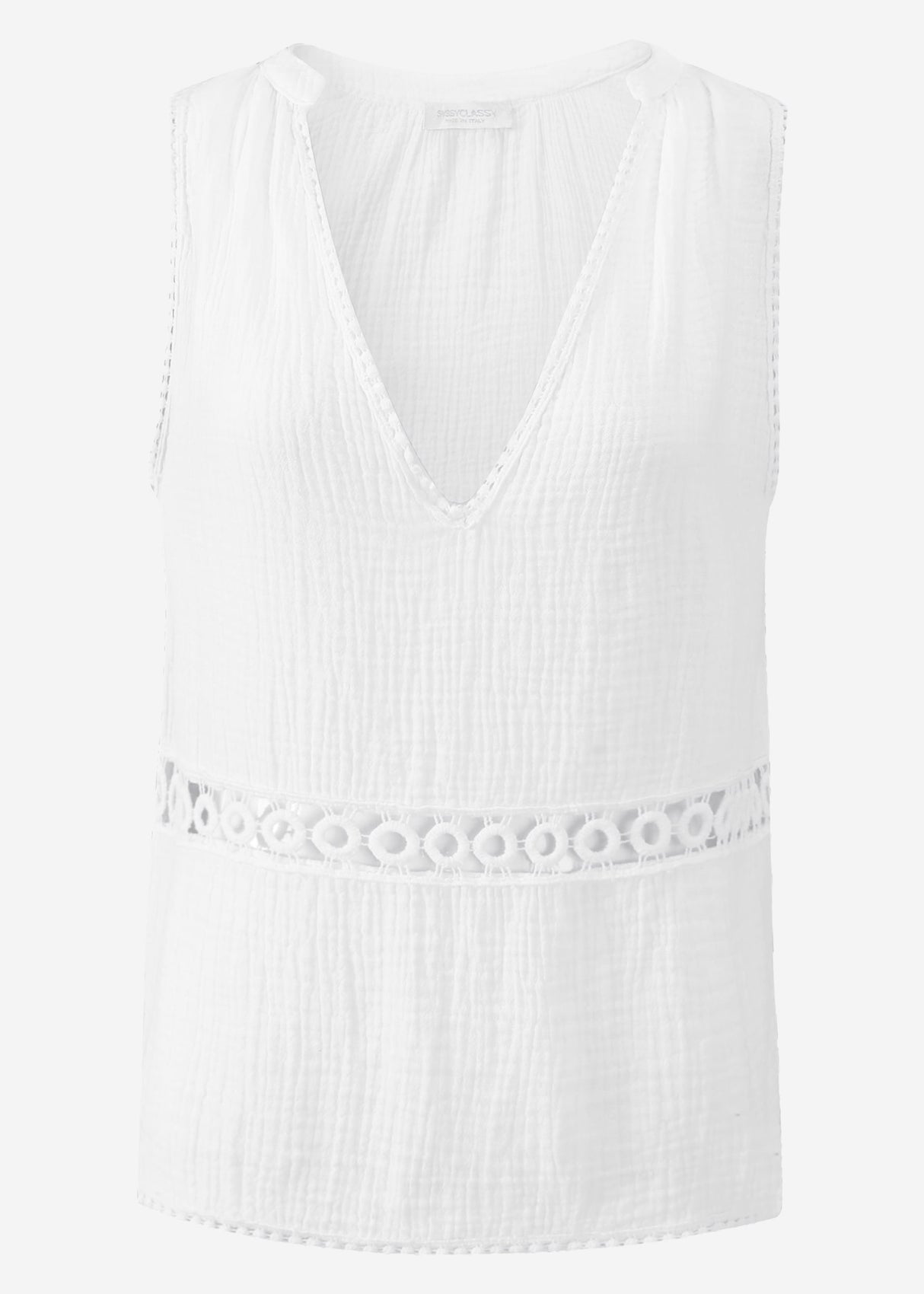 Muslin top with lace trim - white