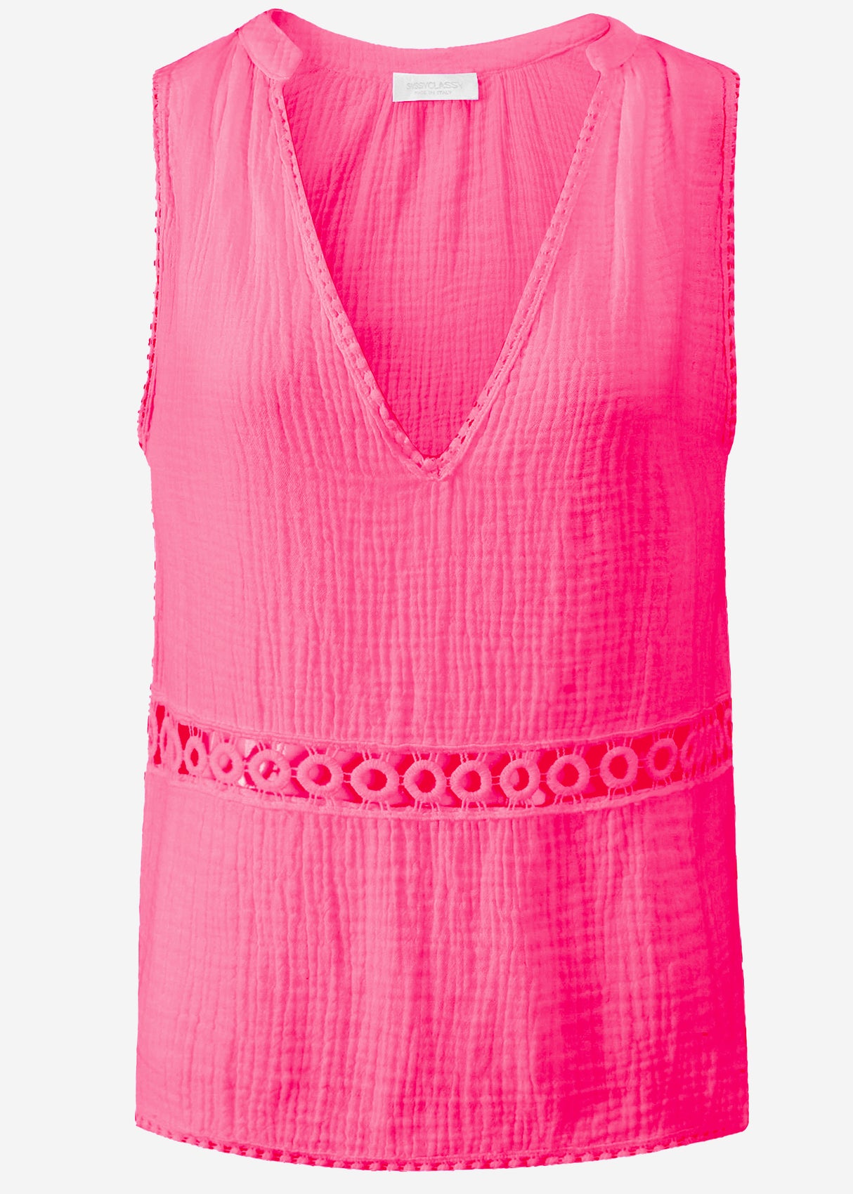 Muslin top with lace trim - pink