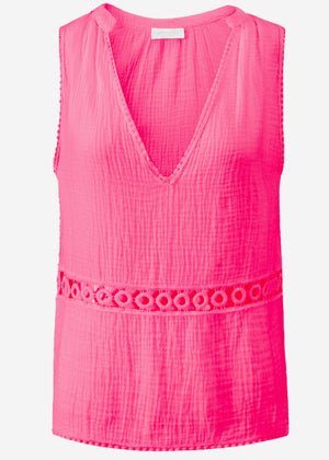 Muslin top with lace trim - pink