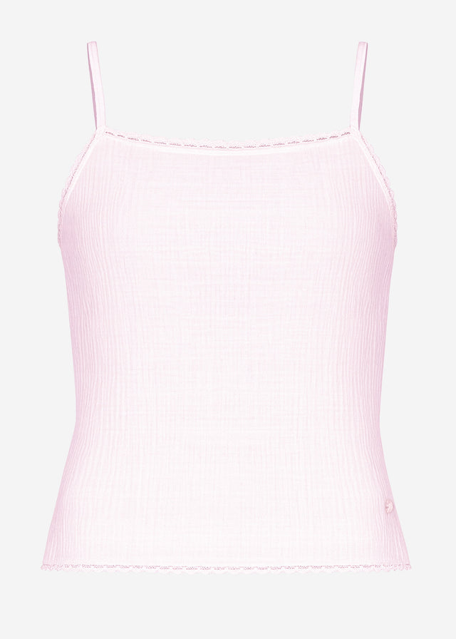 Musselin Pyjamatop mit Spitzenborte - rosa