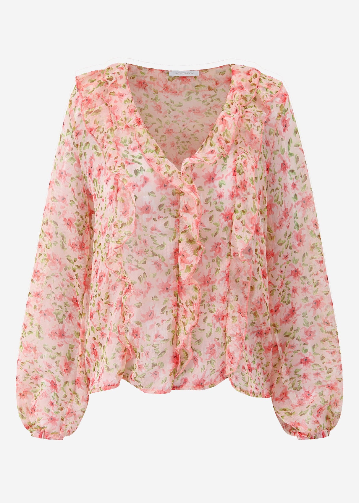 Chiffon blouse with ruffles - pink